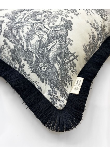 Siyah-Krem 43X43CM Püsküllü Dekoratif Kare Kırlent Kılıfı fiyatları