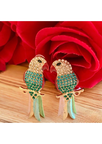 Kadın Papağan Figürlü Zirkon Taşlı Küpe fiyatları