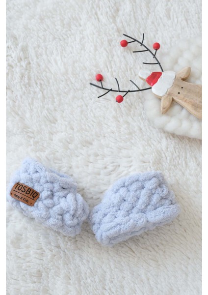 Puffy Battaniye Panduf 2’li SET 100x100cm Gri Mavi Erkek Yenidoğan Baby Shower Hediye Alize OEKO TEX Sertifika