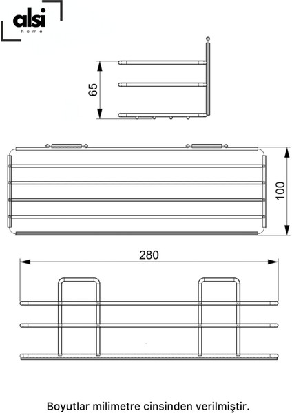 Alsi Home 3'lü Set Yapışkanlı 4 Kancalı Paslanmaz Banyo Rafı Mat Siyah Banyo Şampuanlık Duşakabin Duş Askısı