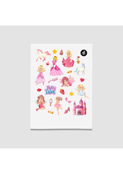 Pembe Diyardaki Prensesler Tasarımlı Çocuk Sticker Seti