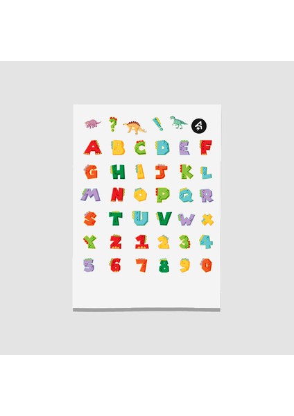 Dino Tasarımlı Renkli Alfabe Çocuk Sticker Seti