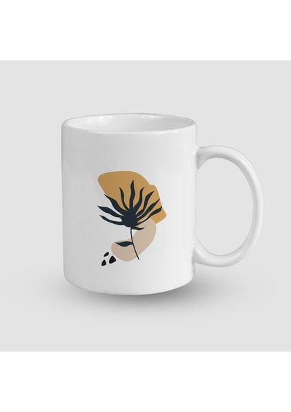 Minimal Yaprağın Ahengi Temalı Beyaz Porselen Kupa Bardak