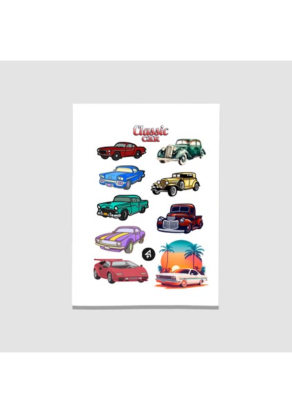 Klasik Otomobiller Yetişkin Sticker Seti