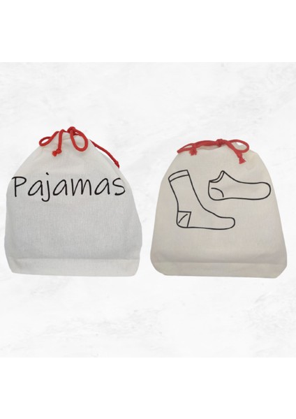 Baskılı Pamuk Kese Çorap Pijama Bavul Düzenleyici Organizer -2’li Set