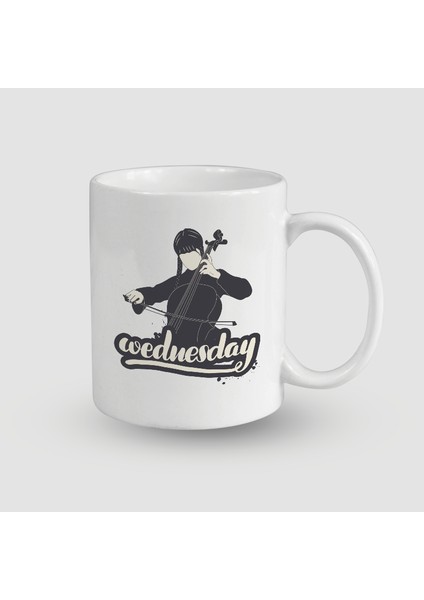 Çello Çalan Wednesday Tasarımlı Beyaz Porselen Kupa Bardak