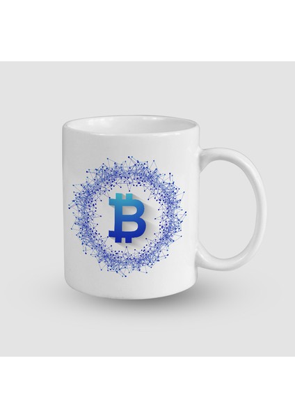 Bitcoin Evreni Tasarımlı Beyaz Porselen Kupa Bardak