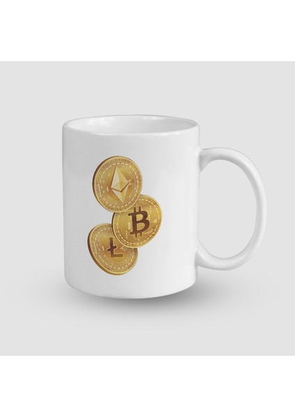Kripto Paralar Tasarımlı Beyaz Porselen Kupa Bardak