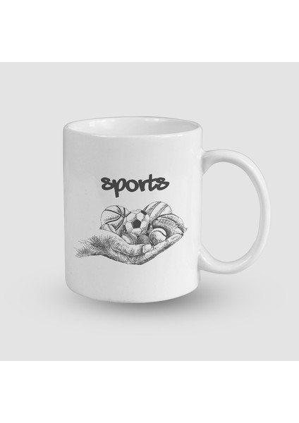 Siyah Beyaz Sports Tasarımlı Beyaz Porselen Kupa Bardak