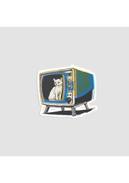Retro Tv Cat Tasarımlı Sticker