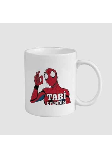 Spiderman Tabi Efendim Yazılı Beyaz Porselen Kupa Bardak