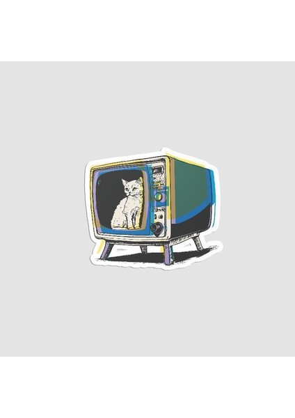 Retro Tv Cat Tasarımlı Laptop Sticker