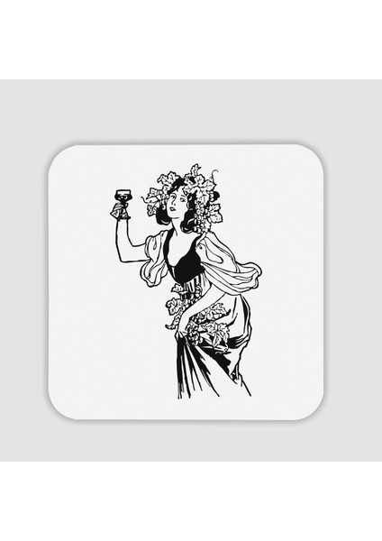 Kadeh Kaldıran Kadın Retro Tasarımlı Kare Bardak Altlığı