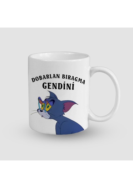 Tom ve Jerry Dobarlan Bıragma Gendini Tasarımlı Beyaz Porselen Kupa Bardak