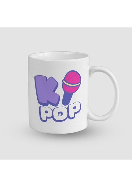 K-Pop Mikrofonlu Beyaz Porselen Kupa Bardak