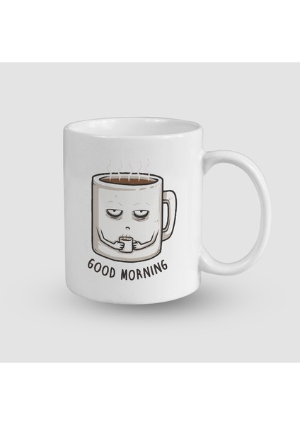 Hiç Uyumadan Güne Başlayan Işkolik Tasarımlı Beyaz Porselen Kupa Bardak