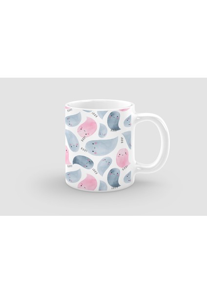 Aşırı Korkunç Hayaletler Tasarımlı Beyaz Porselen Kupa Bardak