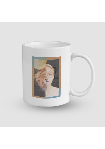 Aslan Kadın Burçlar Tasarımlı Beyaz Porselen Kupa Bardak