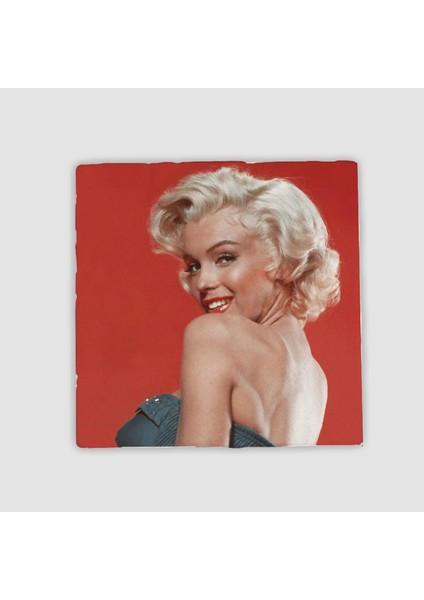 Kırmızı ve Marilyn Doğal Taş Kare Bardak Altlığı
