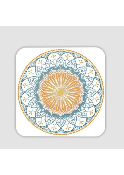 Mavi Sarı Mandala Tasarımlı Kare Bardak Altlığı