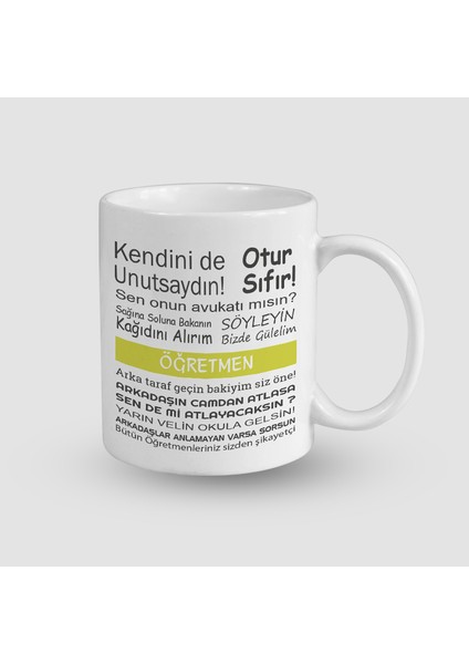 Öğretmen Sözleri Tasarımlı Beyaz Porselen Kupa Bardak