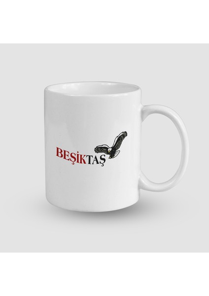 Beşiktaş Kartal Figürlü Beyaz Porselen Kupa Bardak