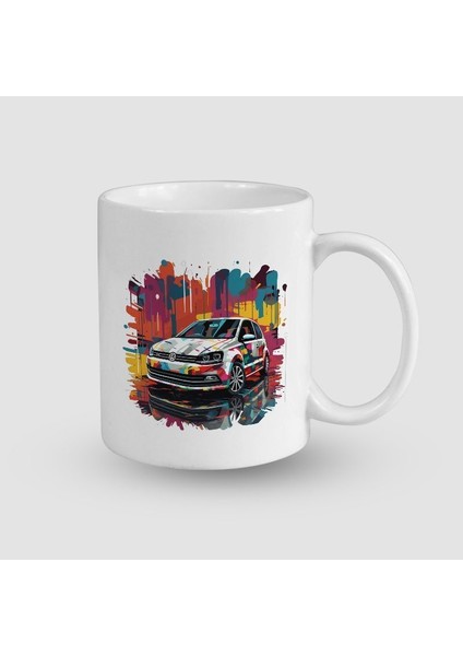 Volkswagen Polo Tasarımlı Beyaz Porselen Kupa Bardak