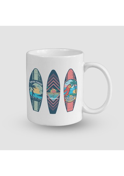 Sörf Tahtası Tasarımlı Beyaz Porselen Kupa Bardak