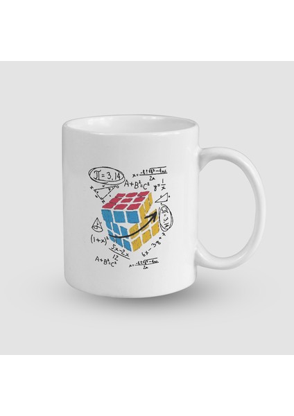 Rubik Küp Tasarımlı Matematik Işlemli Beyaz Porselen Kupa Bardak