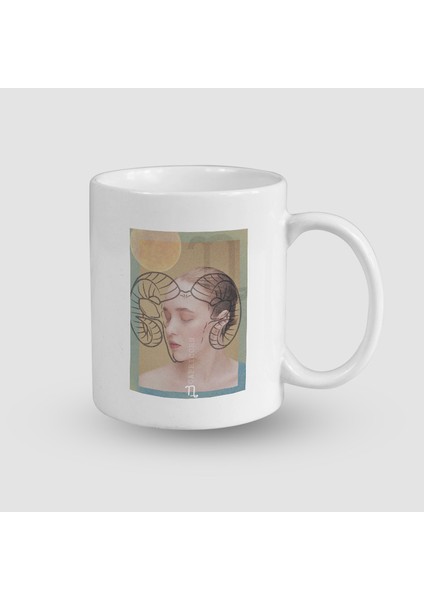 Oğlak Kadın Tasarımlı Burçlar Tasarımlı Beyaz Porselen Kupa Bardak