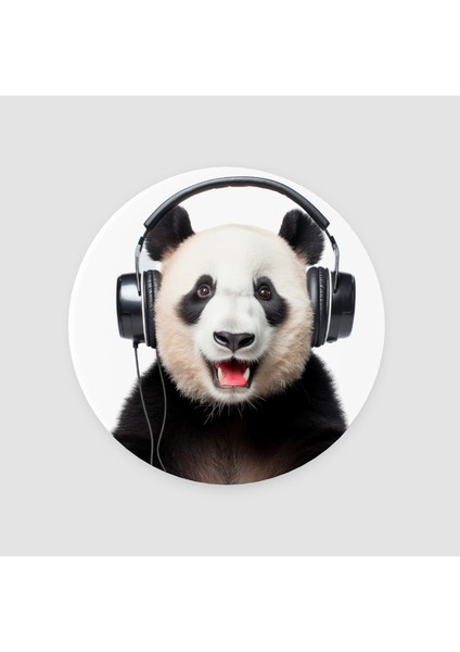 Müzik Tutkunu Panda Tasarımlı Yuvarlak Bardak Altlığı