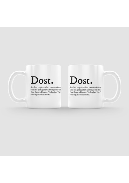 Dost Tanımlı 2'li Set Beyaz Porselen Kupa Bardak