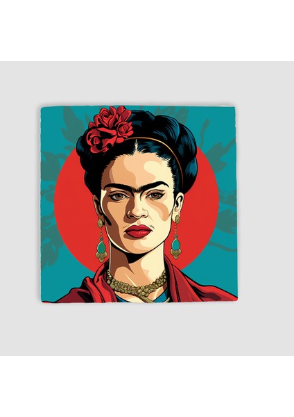 Mavi Derinlik ve Frida Kahlo Tasarımlı Doğal Taş Bardak Altlığı