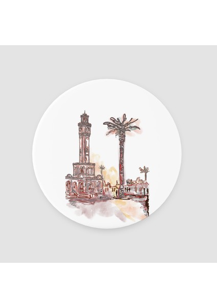 Izmir Saat Kulesi Tasarımlı Yuvarlak Bardak Altlığı