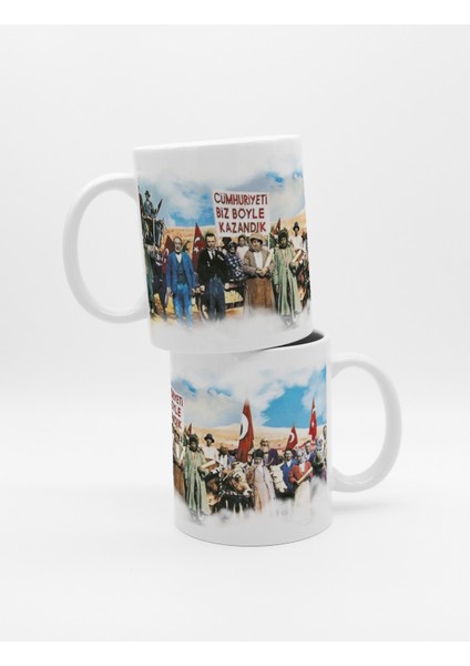 Cumhuriyeti Biz Böyle Kazandık 100. Yıl Hatırası Kaplama Beyaz Porselen Kupa Bardak