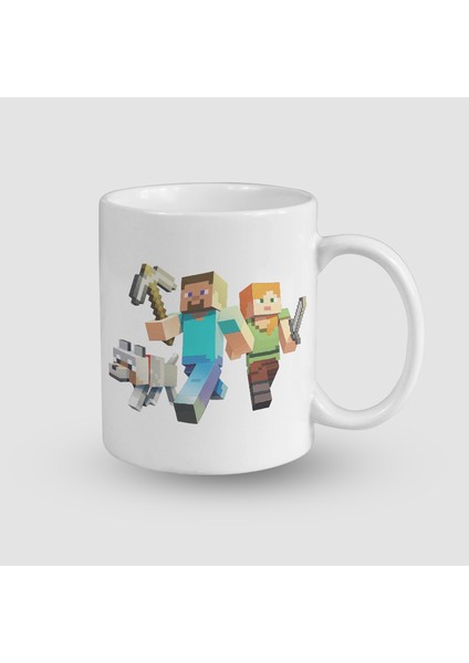 Minecraft Oyunu Tasarımlı Beyaz Porselen Kupa Bardak