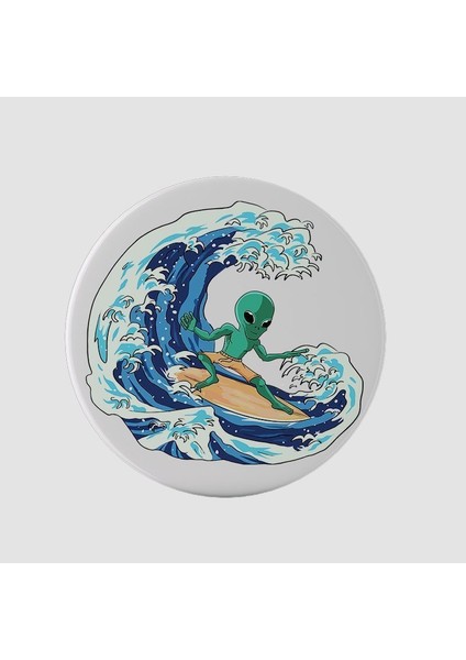 Surfer Alien Tasarımlı Yuvarlak Bardak Altlığı