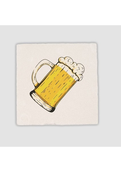 Drink Beer Doğal Taş Kare Bardak Altlığı