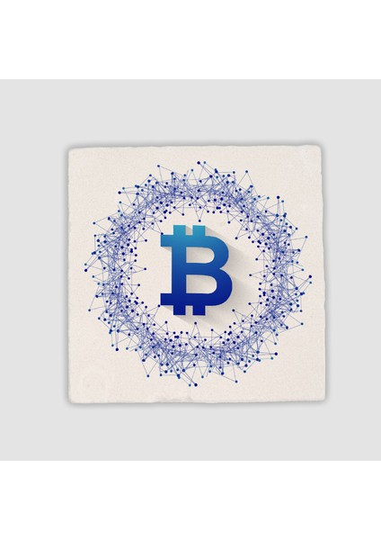 Bitcoin Evreni Tasarımlı Doğal Taş Bardak Altlığı