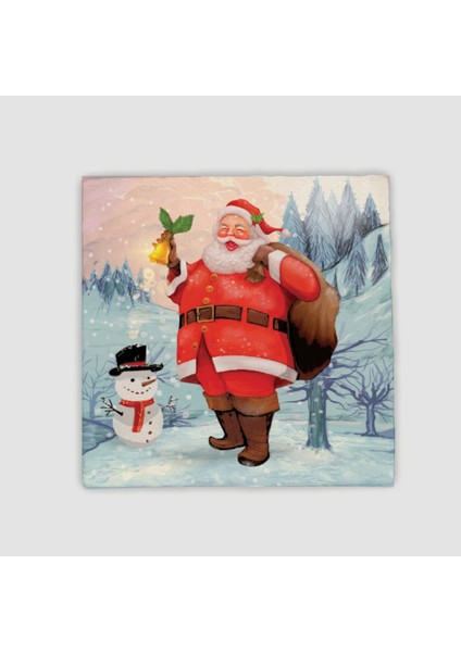 Mutlu Noel Baba Tasarımlı Doğal Taş Bardak Altlığı