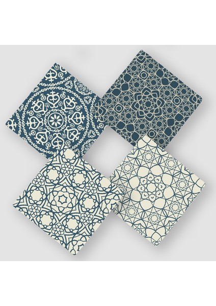 Arabic Pattern Tasarımlı 4'lü Doğal Taş Bardak Altlığı Seti