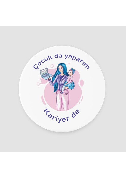 Çocuk Da Yaparım Kariyer De Yazılı Yuvarlak Bardak Altlığı