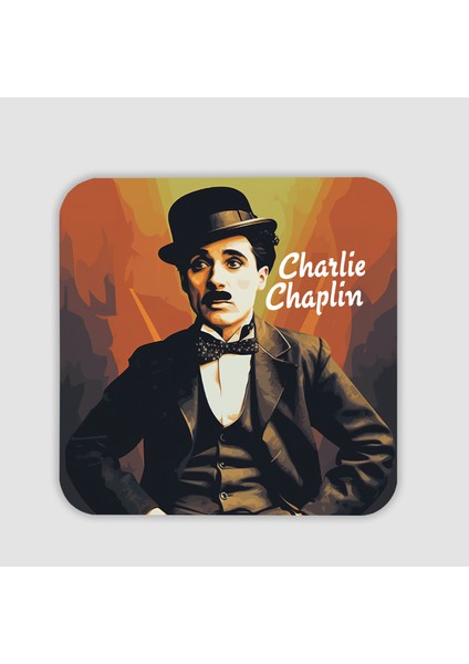 Charlie Chaplin Tasarımlı Kare Bardak Altlığı
