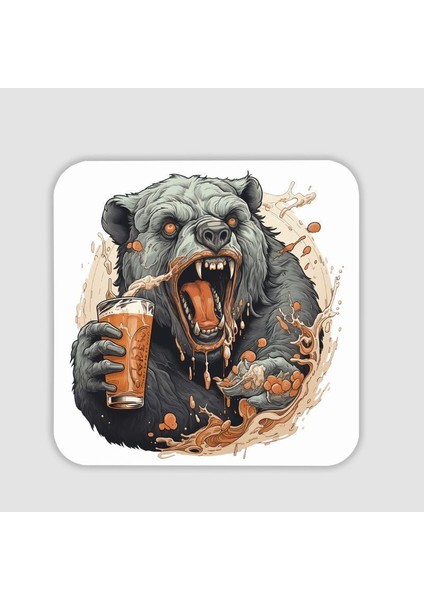 Bear And Beer Tasarımlı Kare Bardak Altlığı