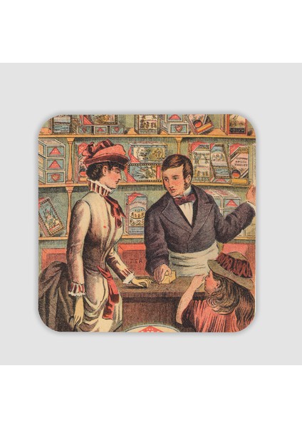 Retro Market Tasarımlı Kare Bardak Altlığı