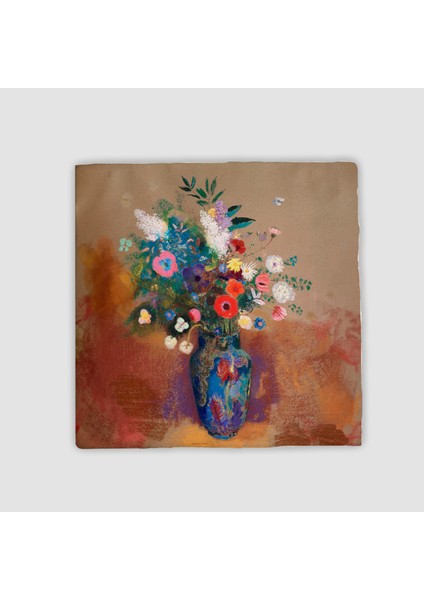 Yağlı Boya Vazoda Çiçekler Tasarımlı Doğal Taş Bardak Altlığı