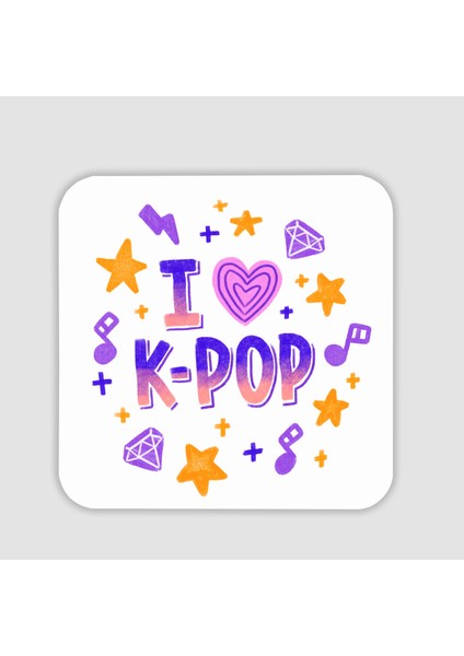 I Love K-Pop Temalı Kare Bardak Altlığı