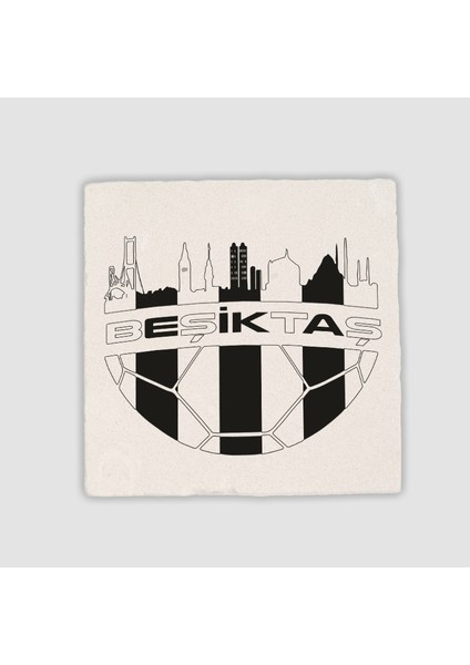Beşiktaş Sevgisi Temalı Doğal Taş Kare Bardak Altlığı