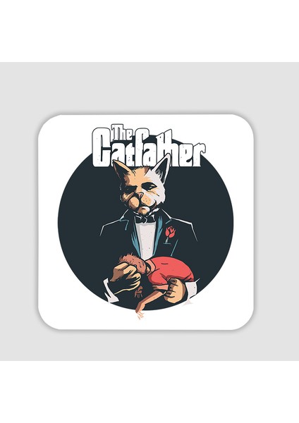Catfather Tasarımlı Kare Bardak Altlığı