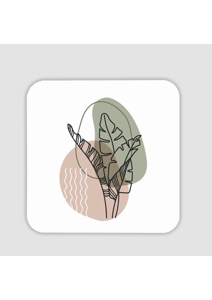 Minimal Bitkiler Temalı Kare Bardak Altlığı
